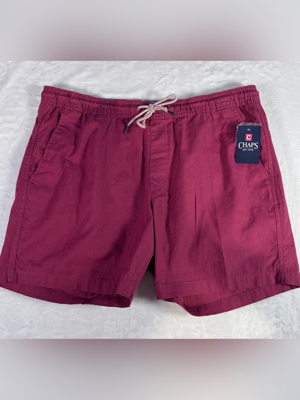 Chaps Linen Blend Drawstring Shorts Men’s 2XL XXL Burgundy NWT Casual